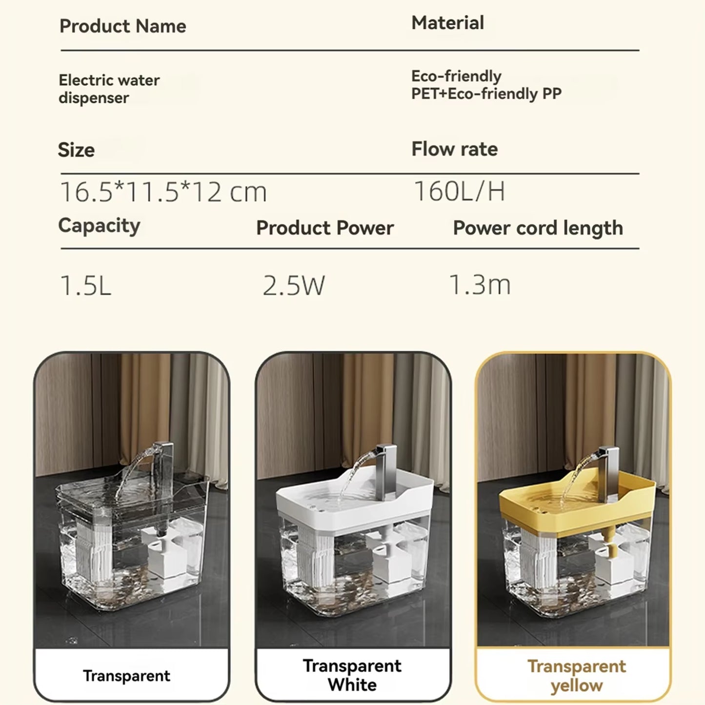 Water Fountain with Auto Filter & USB Anti-Dry Protection 