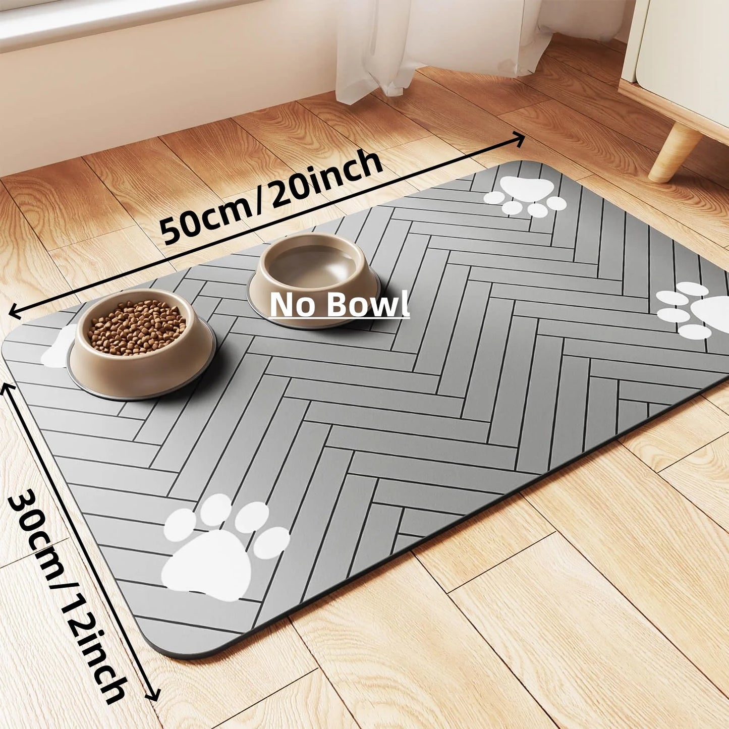 Absorbent Placemat for Food & Water Bowls with Waterproof Rubber Backing