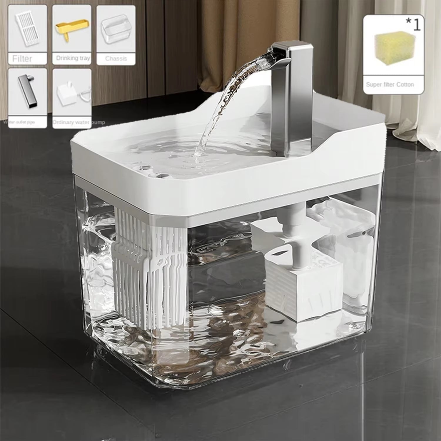 Water Fountain with Auto Filter & USB Anti-Dry Protection 