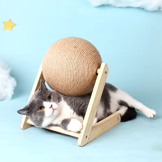 Durable Wood Cat Scratcher Ball Toy with Scratching Post 