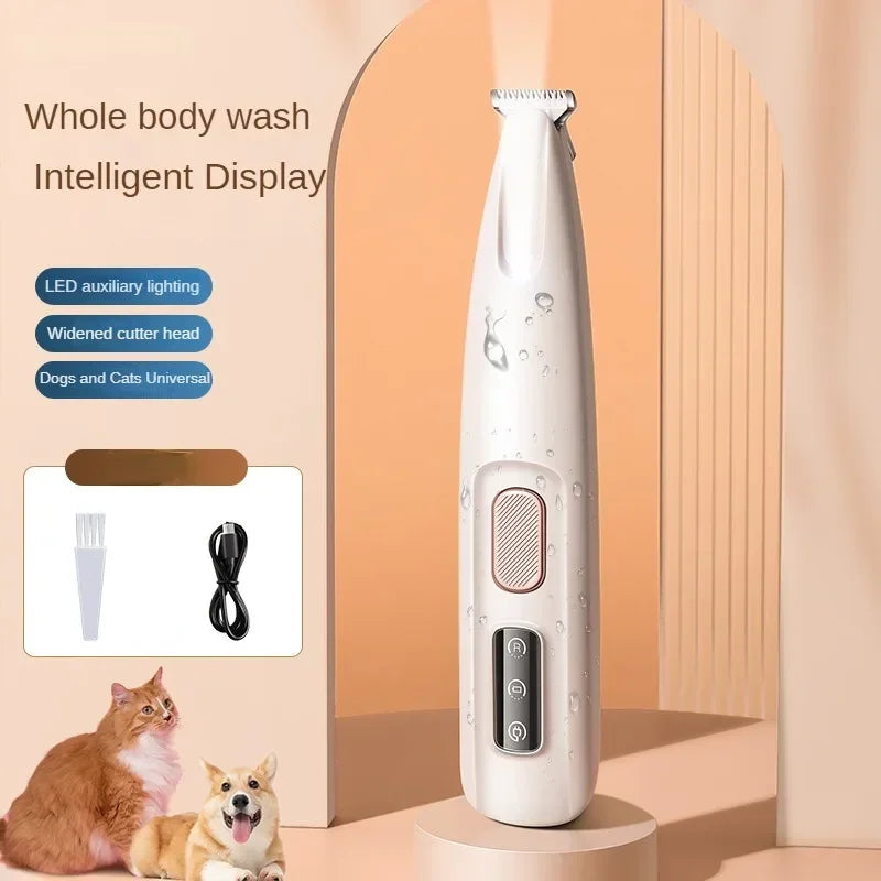 New Dog Paw Trimmer with LED Light - Fully Waterproof Pet Hair Trimmer with LED Display