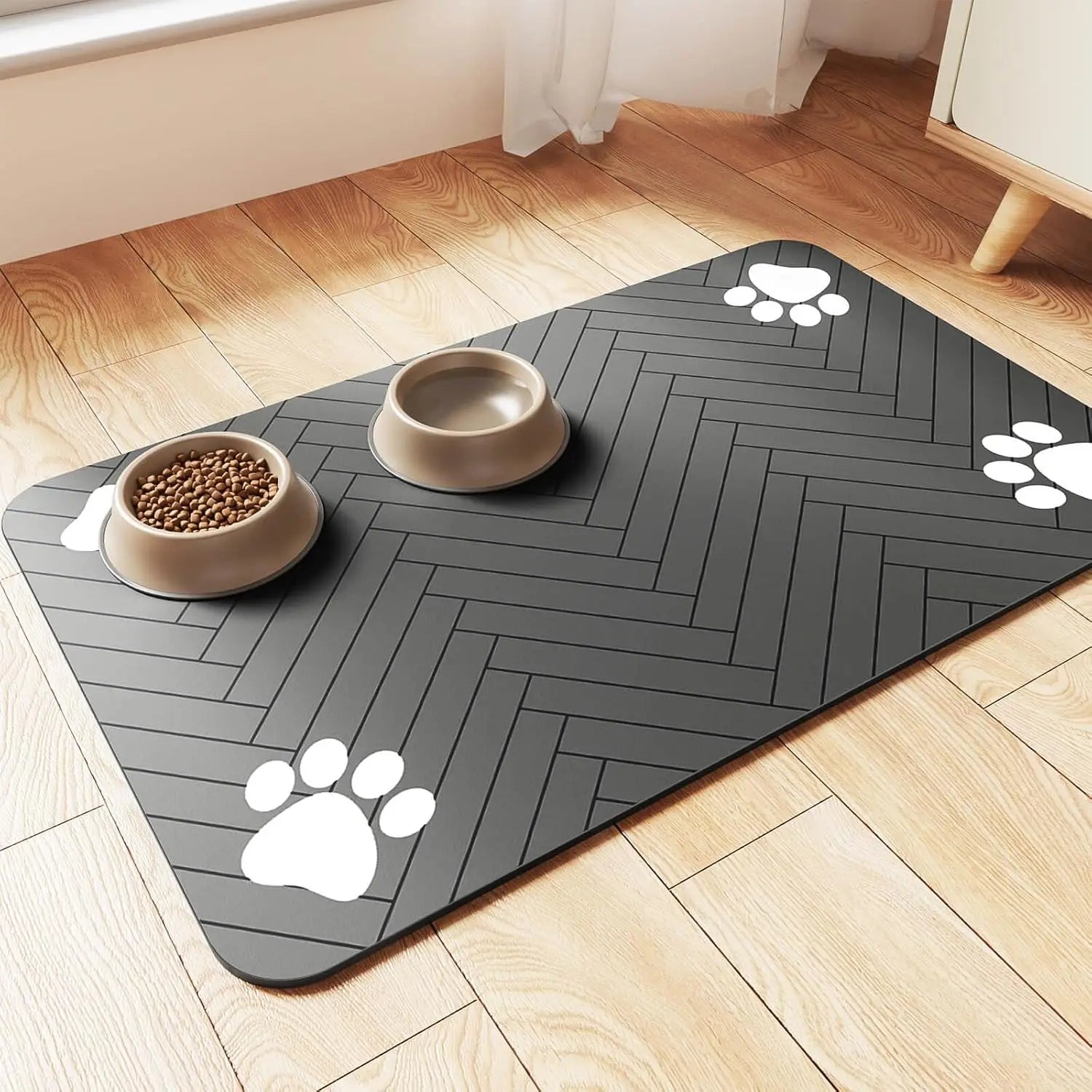 Absorbent Placemat for Food & Water Bowls with Waterproof Rubber Backing